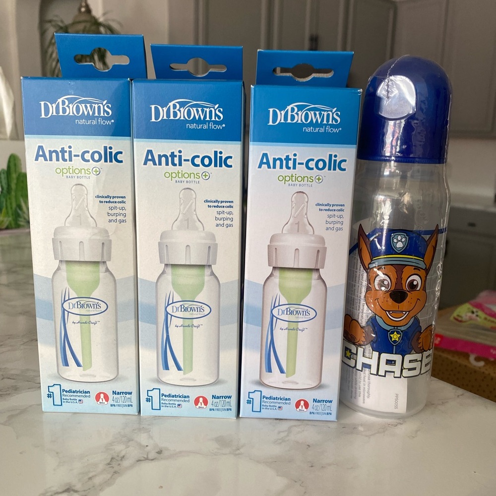 4 Dr. Browns Anti-Colic 4 oz Bottles and Nickelodeon Paw Patrol Bottle - NEW